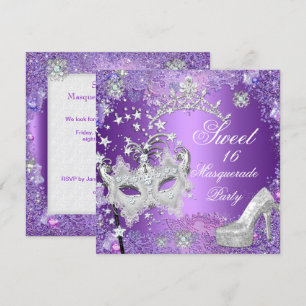 Invitation Chaussure Couronne Sweet Seize 16 Masquerade Viole