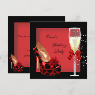 Invitation Chaussure de Champagne Rouge Noir pour Fête d'Anni