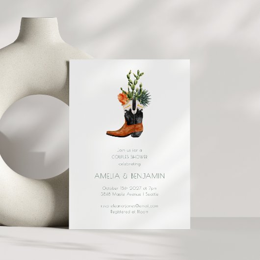 Invitation Chaussure de cow-boy occidentale douche de couple 