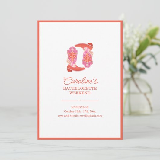 Invitation Chaussure de cow-boy occidentale orange rose pour (Debout devant)