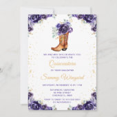 Invitation Chaussure de cowboy florale dorée violet foncé pou (Devant)