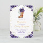 Invitation Chaussure de cowboy florale dorée violet foncé pou (Debout devant)