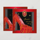Invitation Chaussure de fête d'anniversaire Or Rouge Noir Zèb (Devant / Derrière)