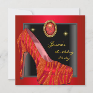 Invitation Chaussure de fête d'anniversaire Or Rouge Noir Zèb