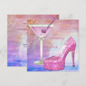 Invitation Chaussure de martini blanche rose bleue pour fête (Devant / Derrière)