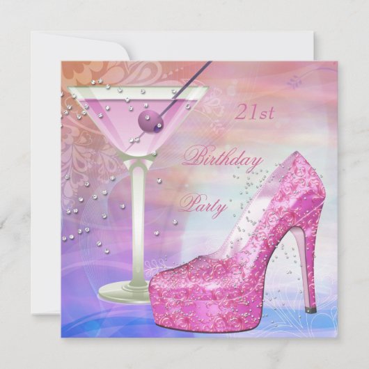 Invitation Chaussure de martini blanche rose bleue pour fête (Devant)