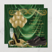 Invitation Chaussure d'or Emerald Green pour femmes fête d'an (Devant / Derrière)