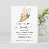 Invitation Chaussure d'or florale Pickleball Anniversaire (Debout devant)