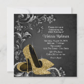 Invitation Chaussure d'or noir femmes fête d'anniversaire (Devant)