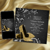 Invitation Chaussure d'or noir femmes fête d'anniversaire