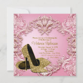 Invitation Chaussure d'or rose vif pour femmes fête d'anniver (Devant)
