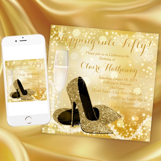 Invitation Chaussure dorée quel que soit le numéro pour entre