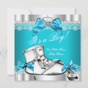 Invitation Chaussure en dentelle sarcelle pour bébé garçon Ba