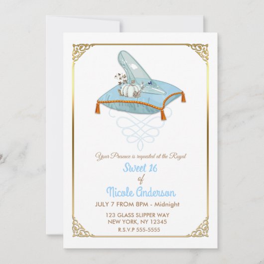 Invitation Chaussure en verre de Cendrillon Élégante Douce 16 (Devant)
