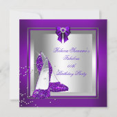 Invitation Chaussure fabuleuse argent violet fête d'anniversa (Devant)