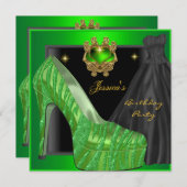 Invitation Chaussure Gold Lime Green Black Zebra (Devant / Derrière)