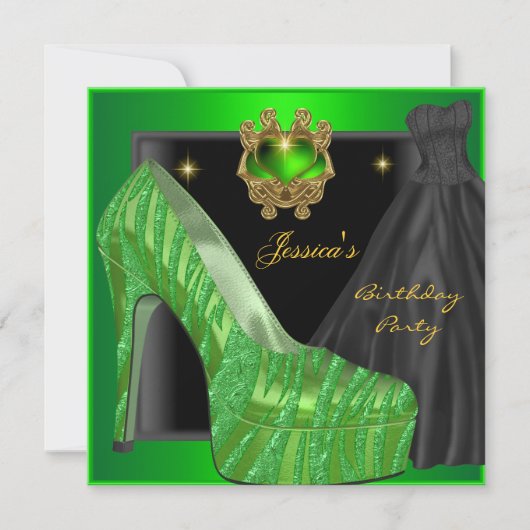 Invitation Chaussure Gold Lime Green Black Zebra (Devant)