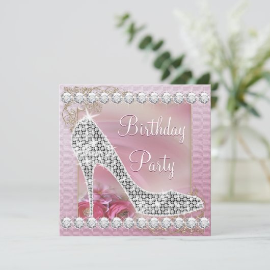 Invitation Chaussure haute talon Dusty rose fête d'anniversai (Debout devant)