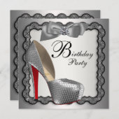 Invitation Chaussure haute talon noir et argent Fête d'annive (Devant / Derrière)