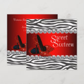 Invitation Chaussure haute talon Rouge Zèbre Sweet 16 Party I (Devant / Derrière)