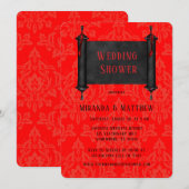 Invitation Chaussure japonaise rouge noir Mariage damassé (Devant / Derrière)