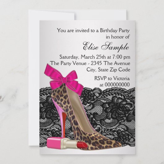 Invitation Chaussure Leopard High Heel fête d'anniversaire (Dos)