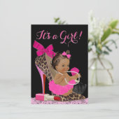 Invitation Chaussure Leopard Rose Chaud Haut talon Baby showe (Debout devant)