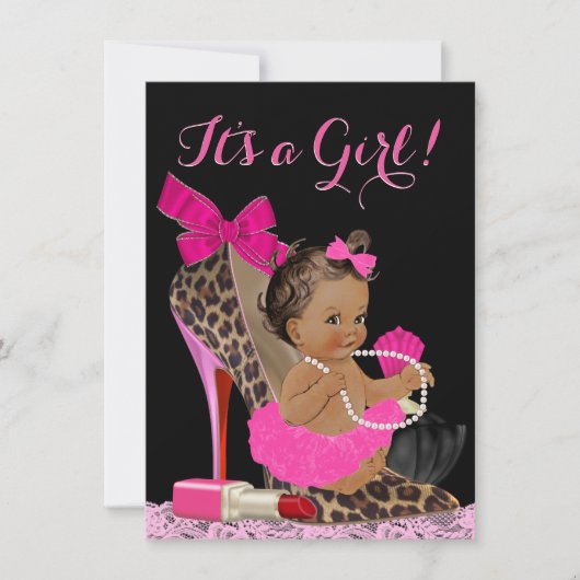 Invitation Chaussure Leopard Rose Chaud Haut talon Baby showe (Devant)