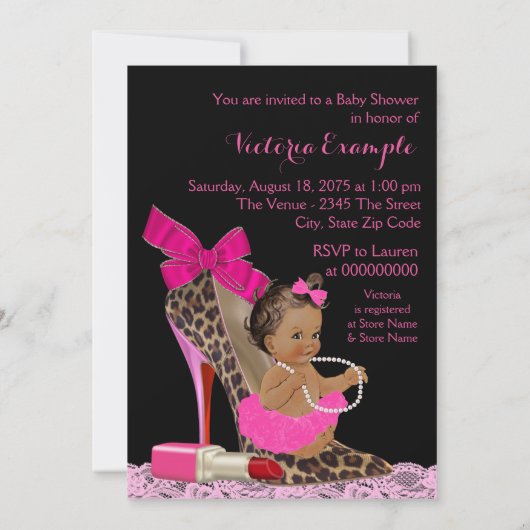 Invitation Chaussure Leopard Rose Chaud Haut talon Baby showe (Dos)