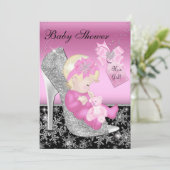 Invitation Chaussure noire rose et Baby shower Fille de Feu d (Debout devant)