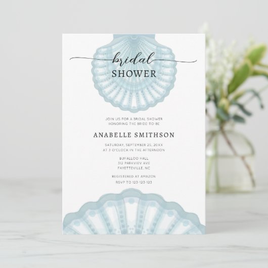Invitation Chaussure nuptiale moderne Beach Blue Shell (Debout devant)