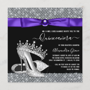 Invitation Chaussure pourpre Quinceanera de diadème de