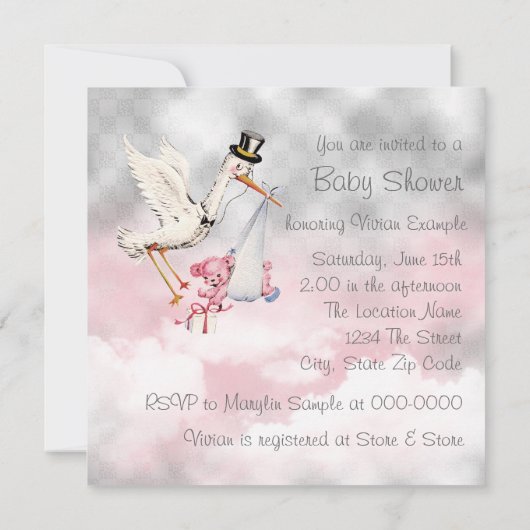 Invitation Chaussure rose Bébé fille Douche (Dos)