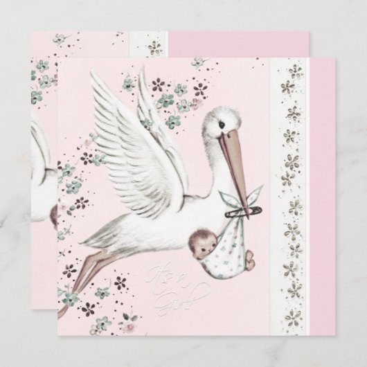 Invitation Chaussure rose Bébé fille Douche (Devant / Derrière)