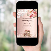 Invitation Chaussure rose or rose fleurs rose Sweet 16