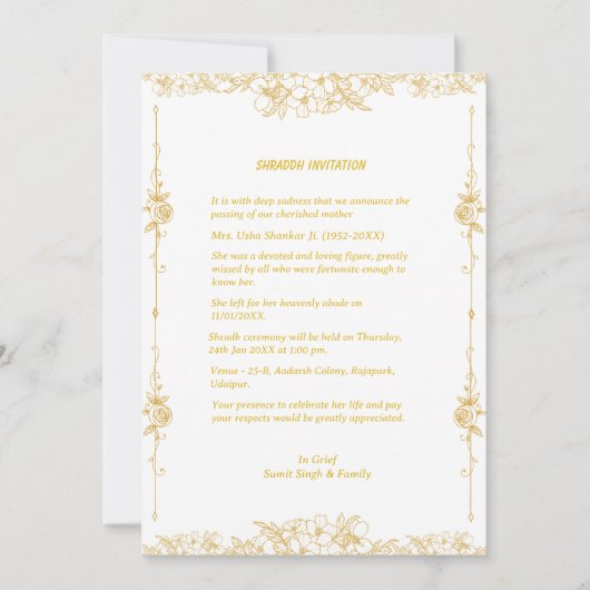 Invitation Chaussure Sandesh Hindu Shraddh (Devant)