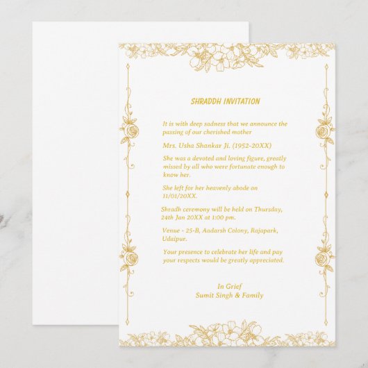 Invitation Chaussure Sandesh Hindu Shraddh (Devant / Derrière)
