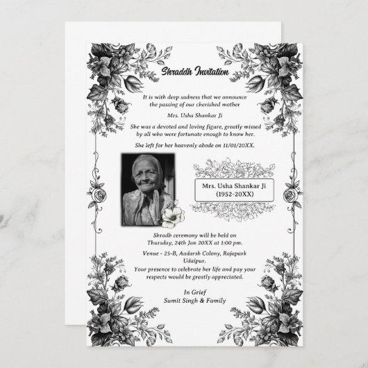 Invitation Chaussure Sandesh Hindu Shraddh (Devant / Derrière)