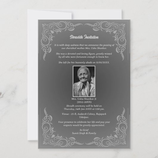 Invitation Chaussure Sandesh Hindu Shraddh (Devant)