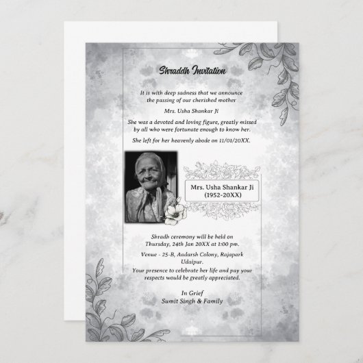 Invitation Chaussure Sandesh Hindu Shraddh (Devant / Derrière)