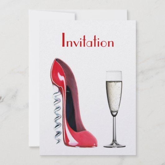 Invitation Chaussure stylet de tire-bouchon rouge et verre de (Devant)
