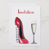 Invitation Chaussure stylet de tire-bouchon rouge et verre de (Devant / Derrière)