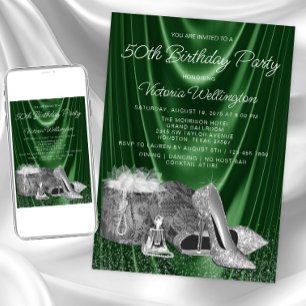Invitation Chaussure Verte Argentée Féminine Anniversaire Tou