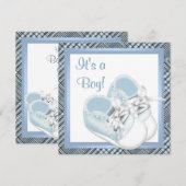 Invitation Chaussures à carreaux bleus Fête de naissance de p (Devant / Derrière)