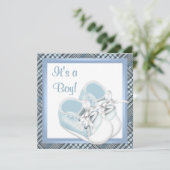 Invitation Chaussures à carreaux bleus Fête de naissance de p (Debout devant)