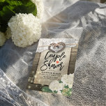 Invitation Chaussures à cheval Hydrangea Couple Wedding showe<br><div class="desc">Rustic Country Style Couple Douche / Fête des mariées / Wedding shower Carte d'invitation Modèles - Couple Old Horseshoe Coeur avec corde Bow Knot et dentelle blanche, Hydrangea Flower, lumières à cordes et tissu Burlap sur l'ancien Arrière - plan en bois de grange. Un design parfait pour votre grand jour....</div>