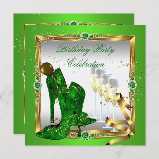 Invitation Chaussures à talon élevé Champagne Vert Or Argent  (Devant / Derrière)