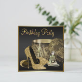 Invitation Chaussures à talon élevé femmes Noir et or Anniver (Debout devant)