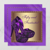 Invitation Chaussures à talon élevé femmes violet or fête d'a (Devant / Derrière)