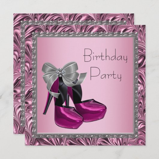 Invitation Chaussures à talon élevé rose chaud Noir fête d'an (Devant / Derrière)